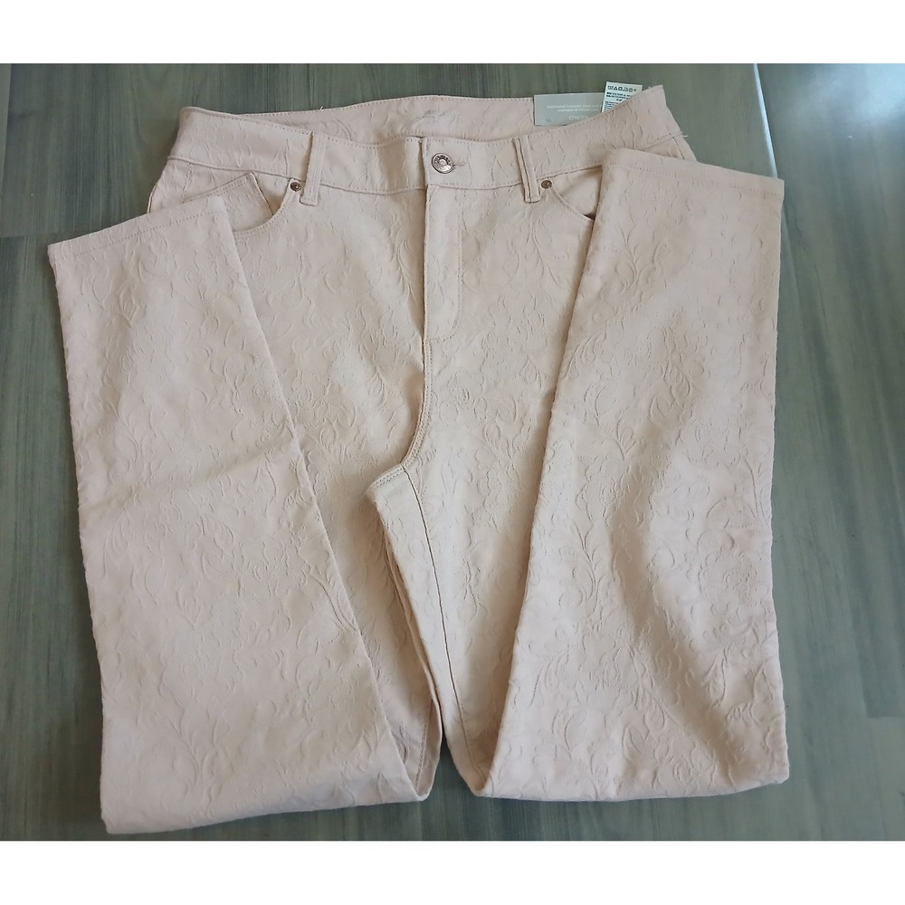 CHICO'S Jacquard Jeggings. Paris. Pink Floral Textured Slim Leg Pants